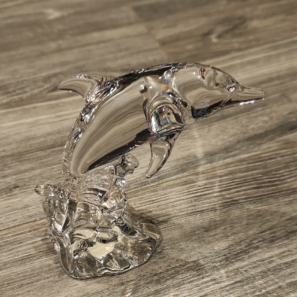 EUC Wonders Of The Wild Dolphin In A Wave Lead Crystal Glass Art